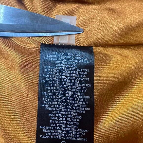 Elie Tahari Mandarin Collar Blazer Snaps Tan & Orange Braided Details Size 8 - Picture 9 of 11